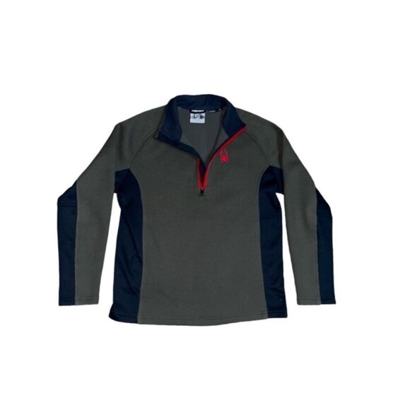 Spyder Quarter Zip Pullover Sweater Army Green Skiing Winter Thick Layer Red Zip